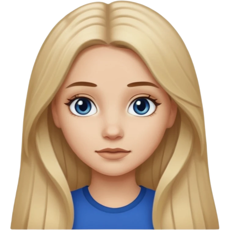 white long dark blonde hair girl with darker roots in her hair middle part and dark blue eyes that's not really tan but not pale emoji