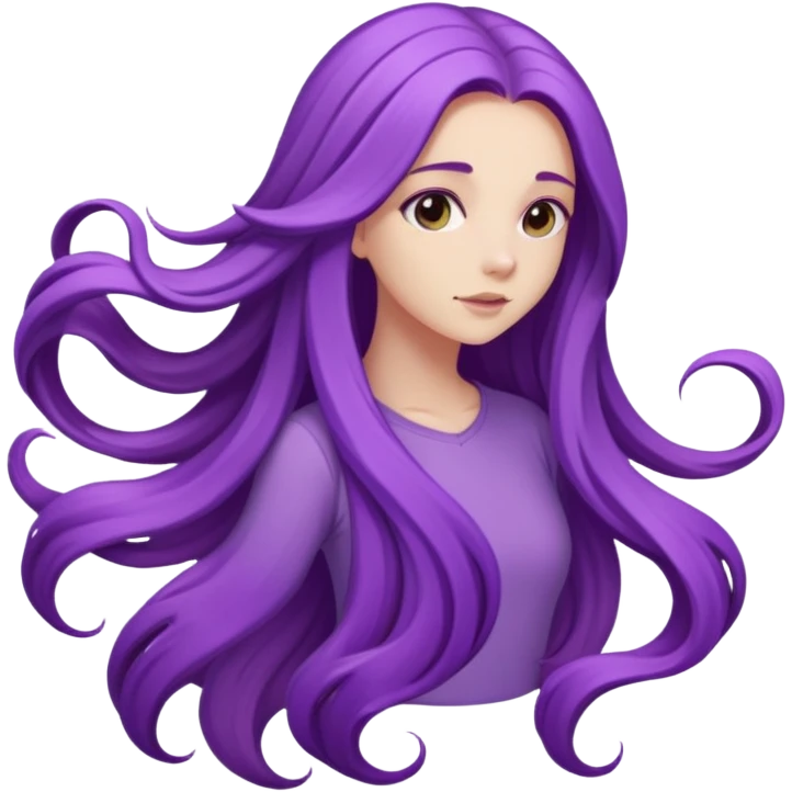 A girl with very long, flowing purple hair that cascades down her back emoji