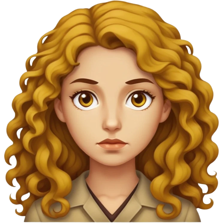 "- Nữ
- 30 tuổi
- Da vàng
- Tóc xoăn nhẹ màu nâu, dài 
- Mặt nghiêm túc
" emoji