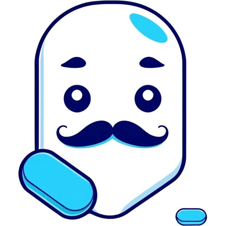 A blue pill with a mustache  emoji