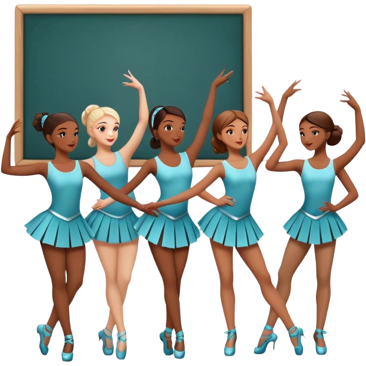 Icon for Choreography: a group of dancers in matching poses, with a choreographer standing by a board giving instructions. The icon should capture the coordination, precision, and creative direction in dance. Transparent background. emoji