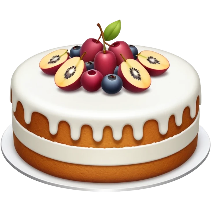 white fruit cake with visible fruit pieces, simple, clear emoji