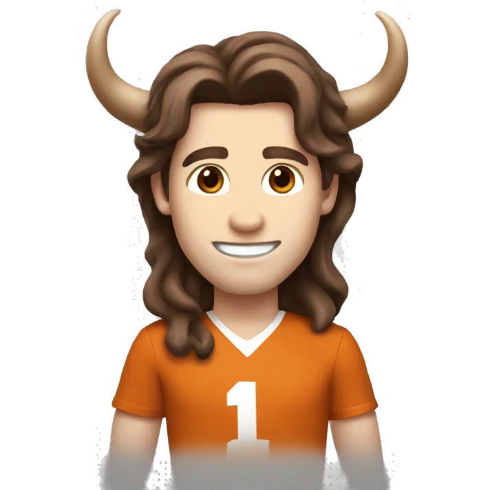 Brown hair, pale skin, male with hook em horns for University of Texas Longhorn. emoji