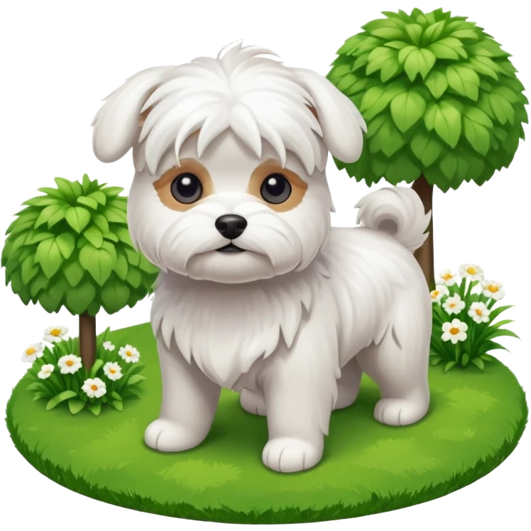 Maltese dog in a garden isometric emoji