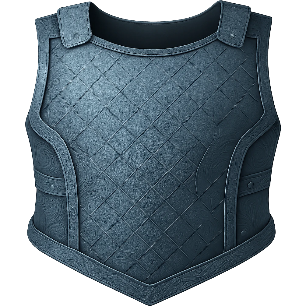 Recolor this armor to match the blueish-gray steel color and ornate engravings of the reference helmet. Emphasize the cool metallic finish and detailed engravings, matching the helmet exactly. Transparent background. emoji