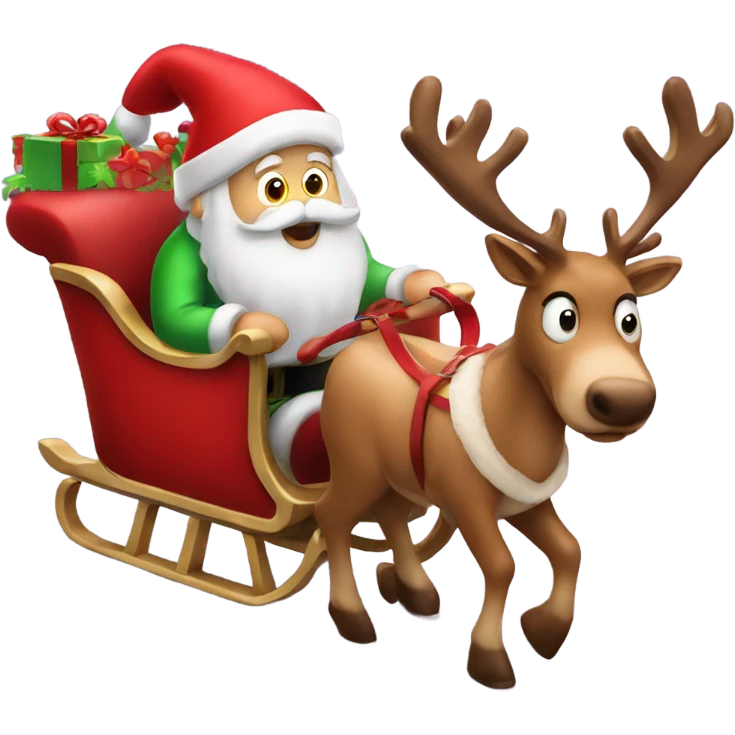 Reindeer Santa pulling a Santa reindeer sleigh emoji