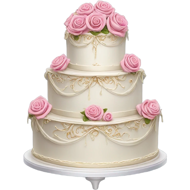 wedding cake very ornate with pink roses realistic  emoji
