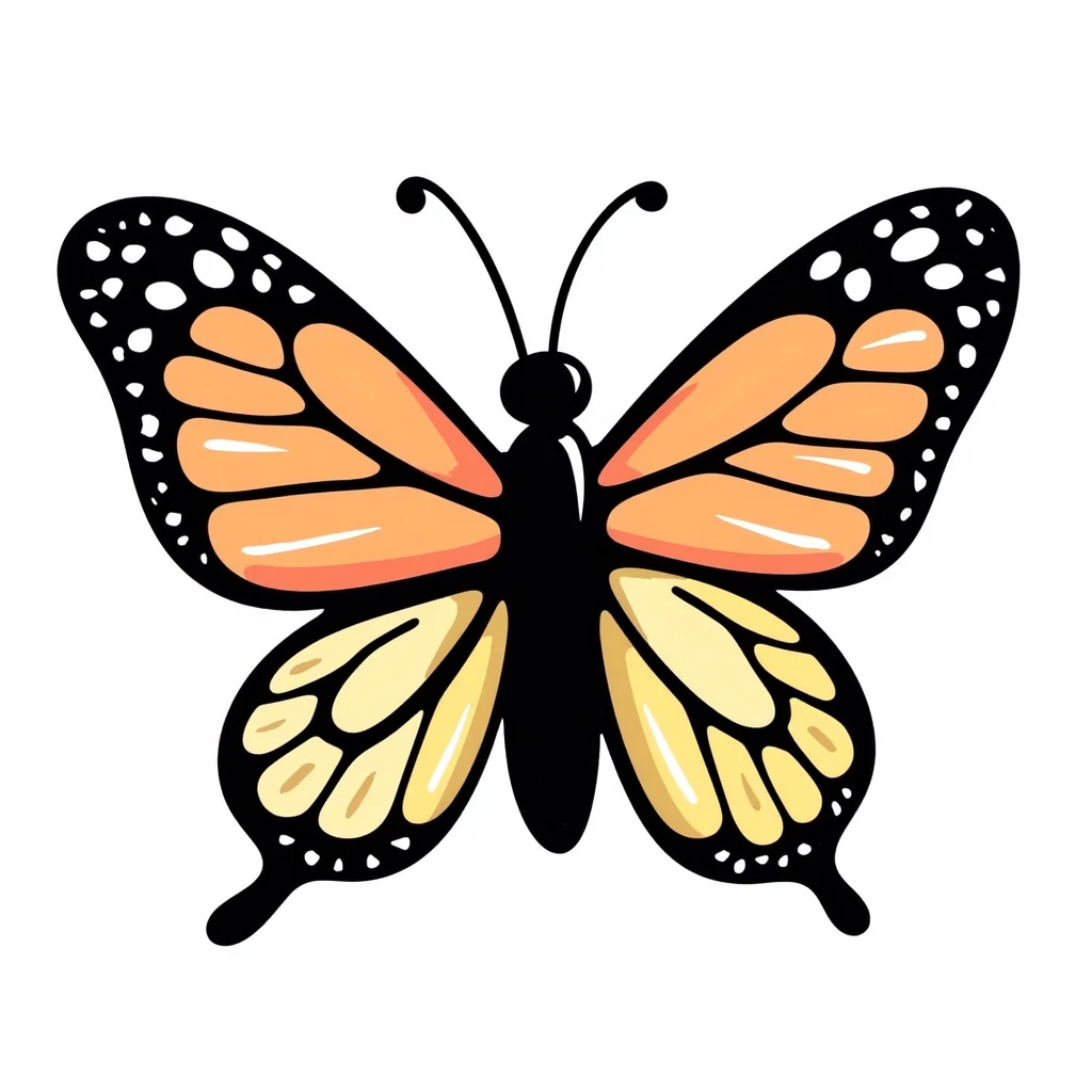 colorful butterfly, playful crayon doodle style, simple and childlike, centered on white emoji