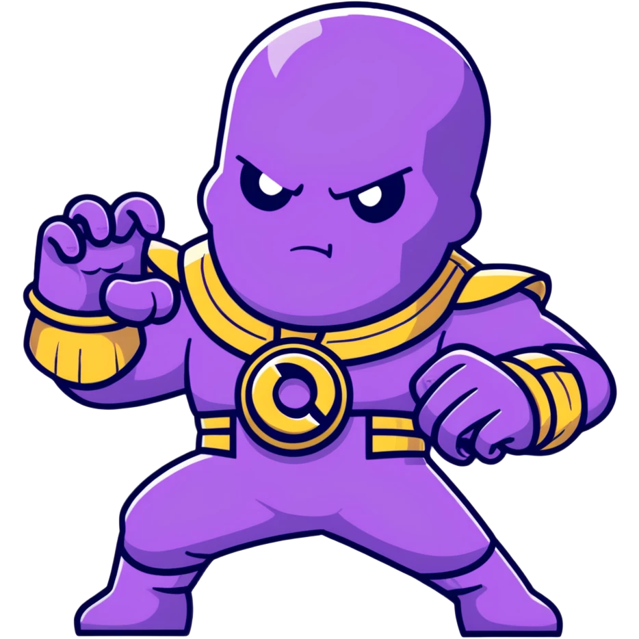 Thanos with Infinity Gauntlet in Squid Game player uniform making a defiant pose emoji