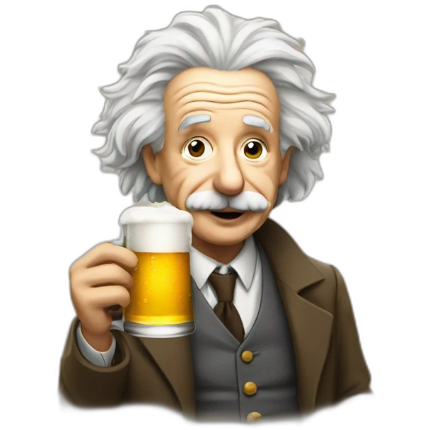 Einstein drinking beer and smoking emoji