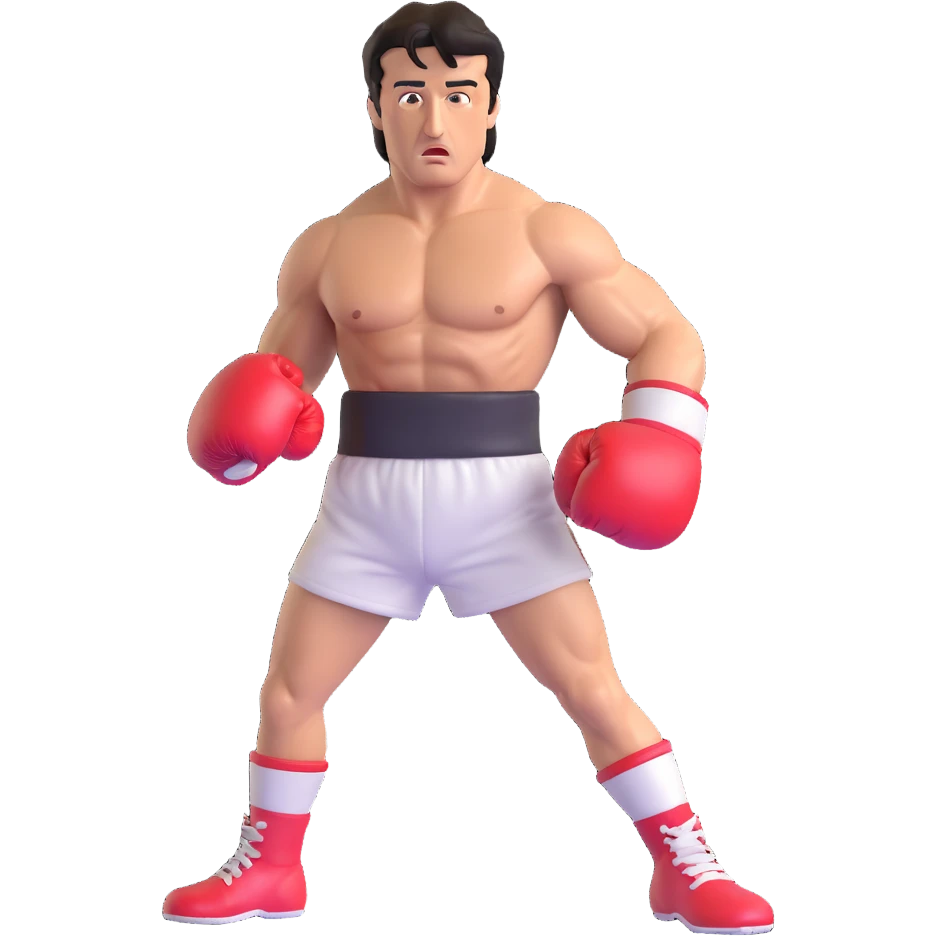 Sylvester Stallone as Rocky Balboa, wearing boxing gloves, iconic pose, realistic likeness, energetic expression emoji