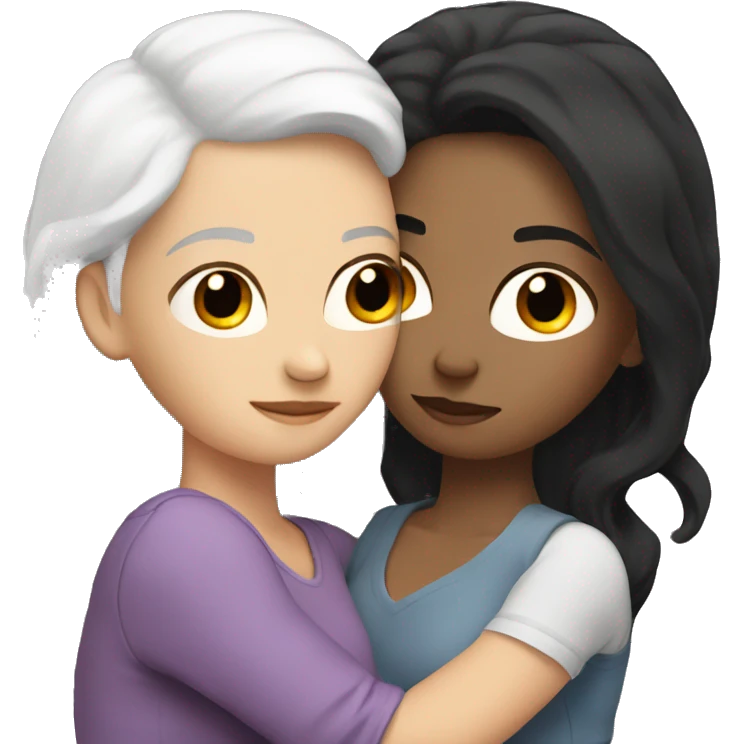 Lesbians cuddling. Both have long black hair and white skin. emoji