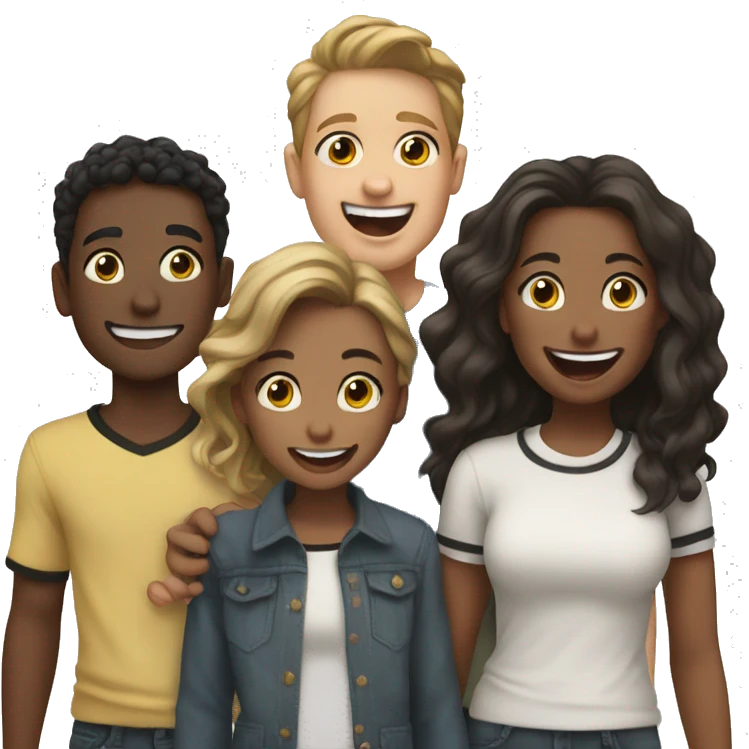 team of 4 friends 2 girl and 3 boys laughter emoji