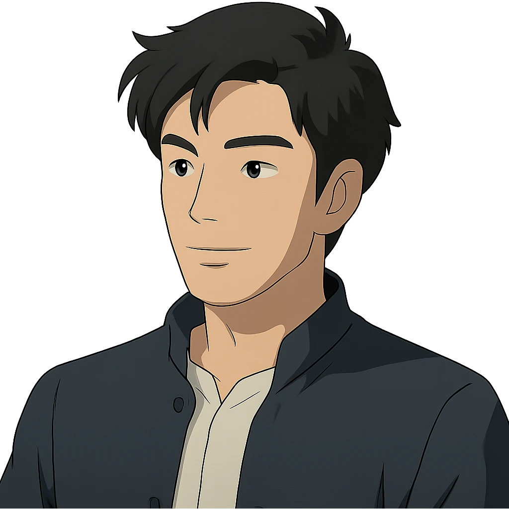 ghibli style portrait of a black haired handsome Chinese man emoji