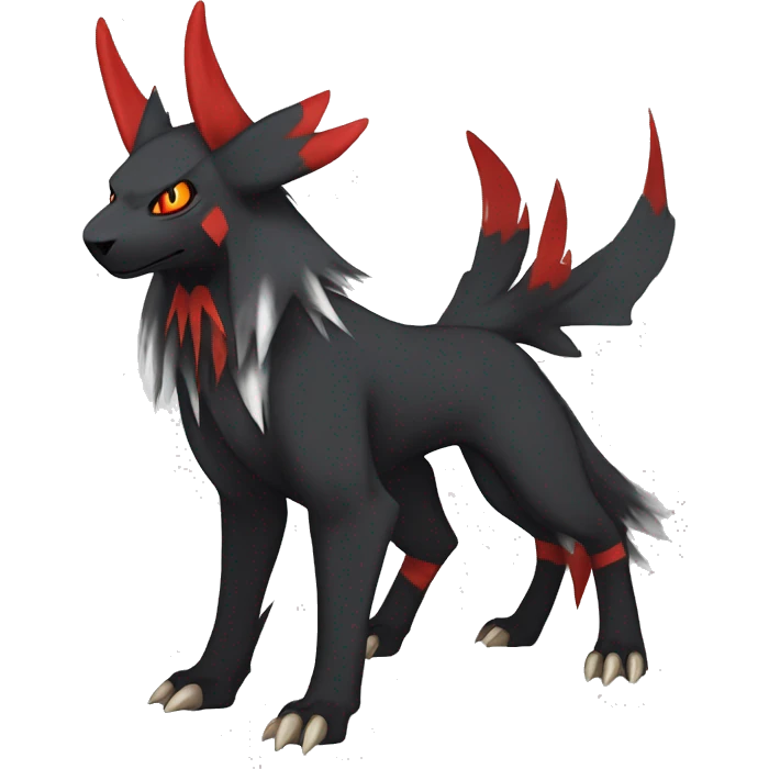 Black Cool Edgy Absol-Houndoom-Luxray Fakémon Digimon with Red and white Edgy markings, full body, outlined emoji