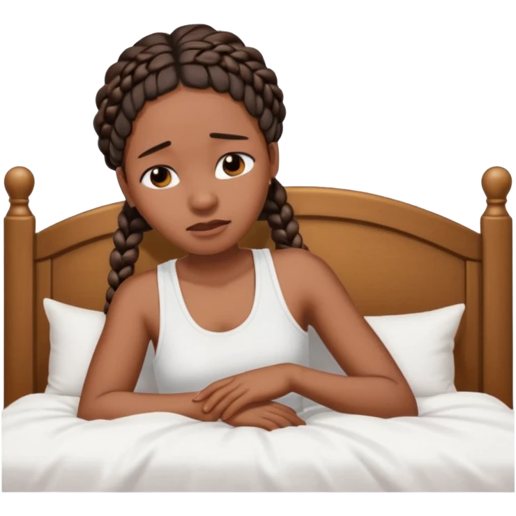 Black woman with braids in a big king size bed on one side by herself crying emoji