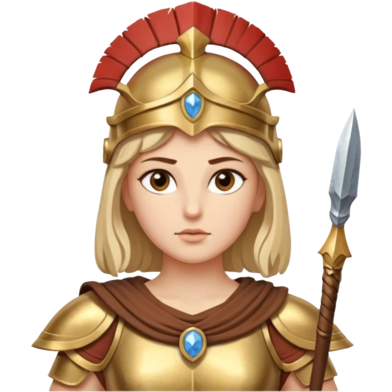 Athena is the Greek goddess of disciplined, strategic warfare, calm, commanding figure leading with intelligence not force. wears light armour carries a spear, symbolising protection precise judgement. warrior of strategy, not aggression, embodying clarity, foresight and decisive action. emoji