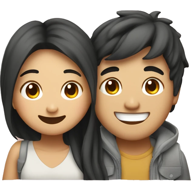 Cute Asian couple (girl with wavy long hair guy with short straight hair) excitedly traveling  emoji