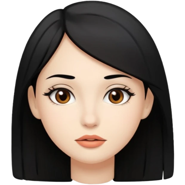 Mulher gordinha com pele branca, olhos castanhos, cabelo Liso e preto. Uma pinta abaixo da boca no canto direito emoji