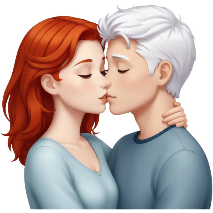 redhead girl kissing white-haired boy emoji