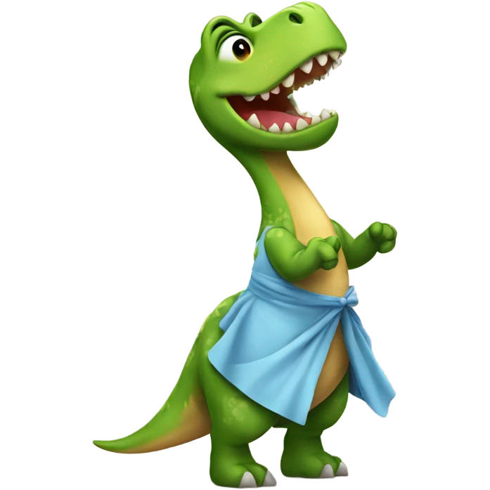 happy dinosaur wearing a dress emoji