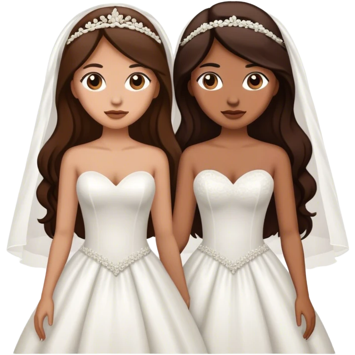 two brown women with long dark brown hair getting married emoji
