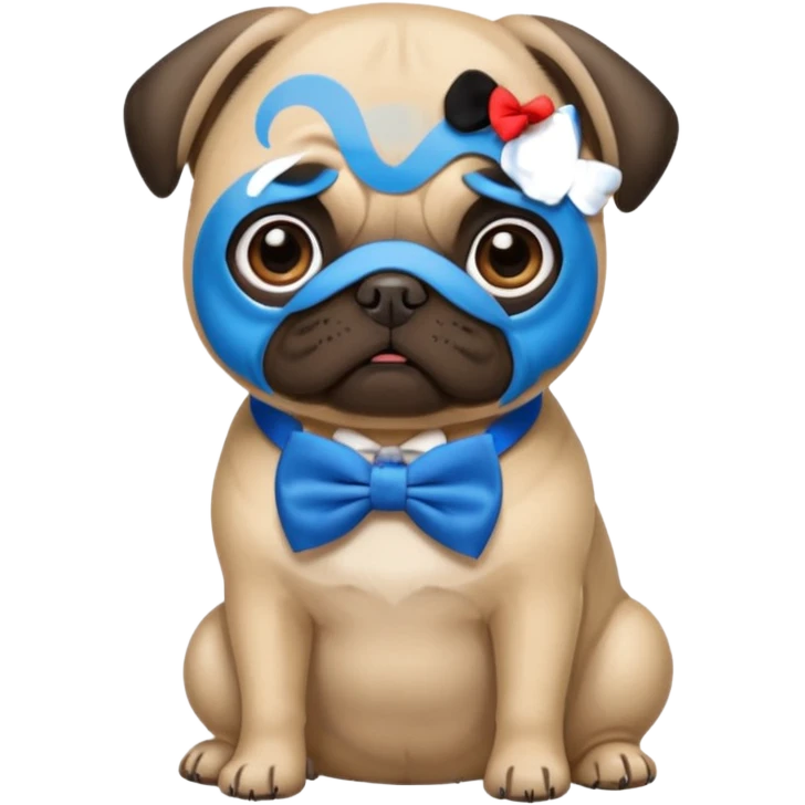 um pug com gravata borboleta azul emoji