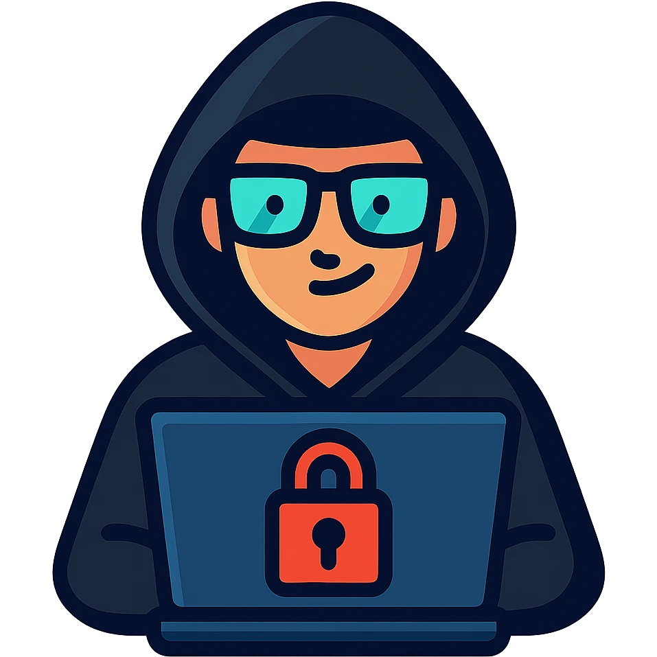 hacker character in black hoodie, digital style emoji