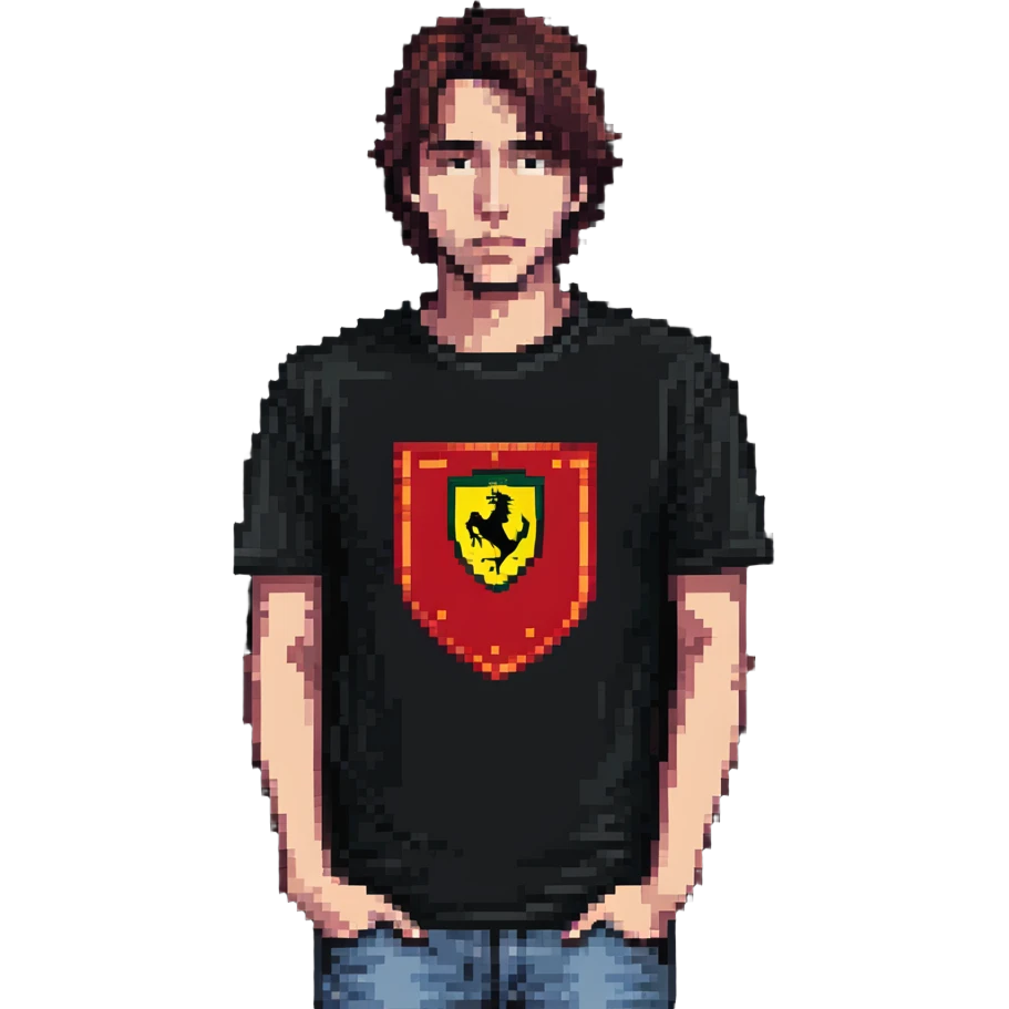 depressed man wearing a Ferrari t-shirt emoji