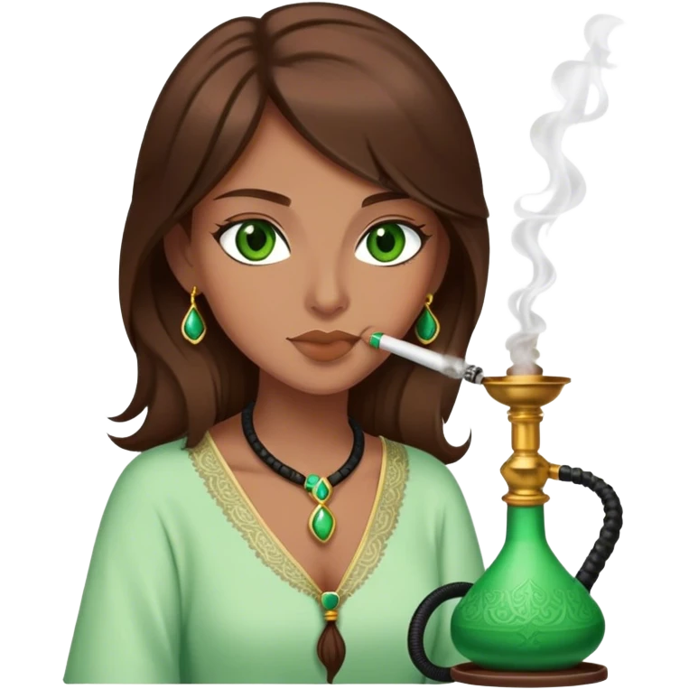 Person with hookah brown hair green eyes with less tan skin darker and longer hair emoji