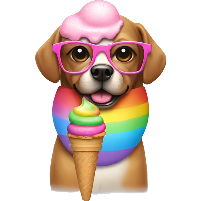 dog with pink ice cream and rainbow glasses emoji