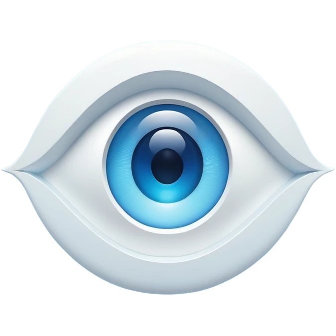 stylized white capital letter O in almond-shaped gradient oval eye with silver curved accents on each side, over circular blue background, symbol of vision and focus emoji