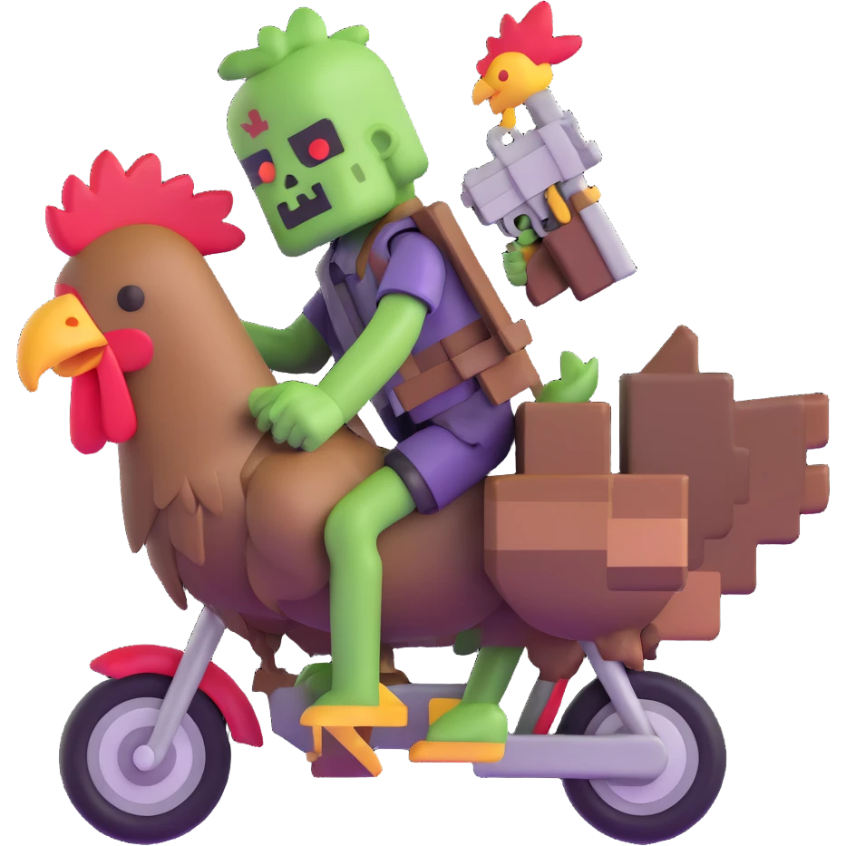 baby Minecraft zombie holding a gun while riding a chicken emoji