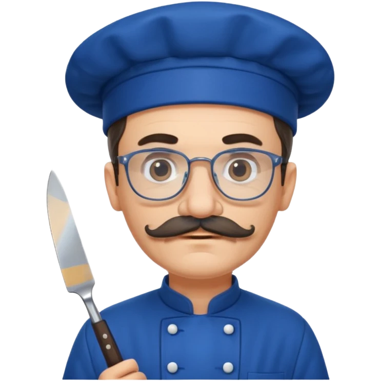 italian chef, blue uniform, with mustace, wearing glasses, holding knife emoji