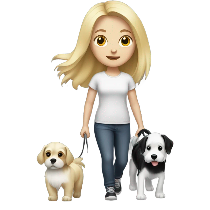 Blond hair white Girl walking a black white dog emoji
