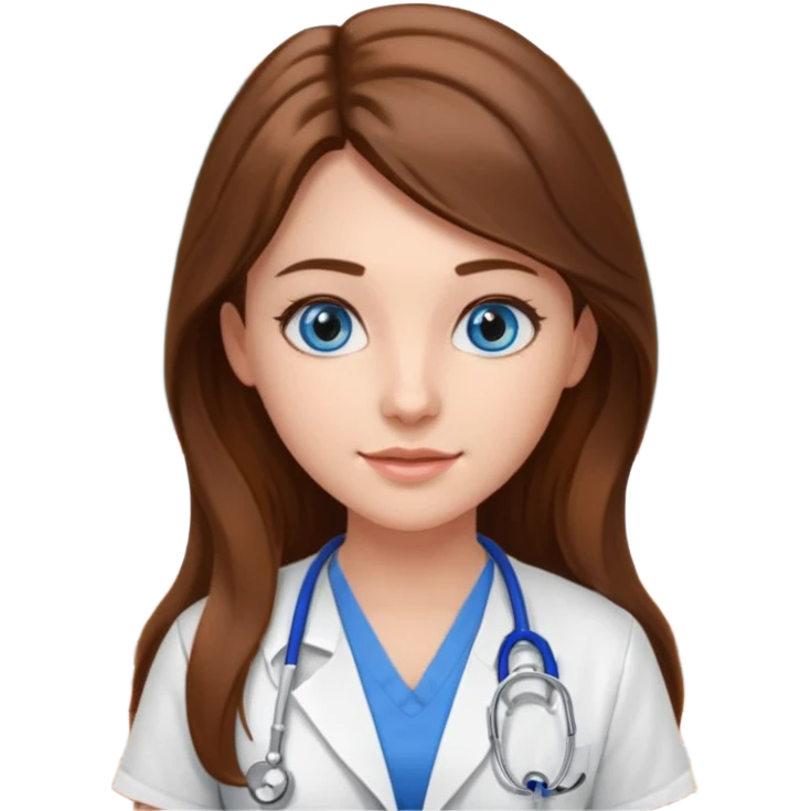 pretty female nursing student with long brown hair, blue eyes inside a classroom at university emoji