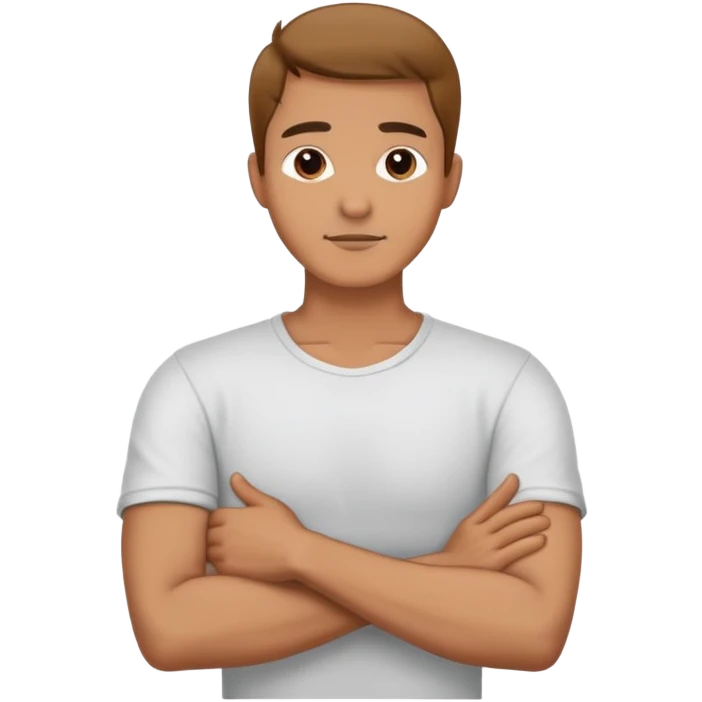 man standing holding his neck with his arms crossed over chest emoji