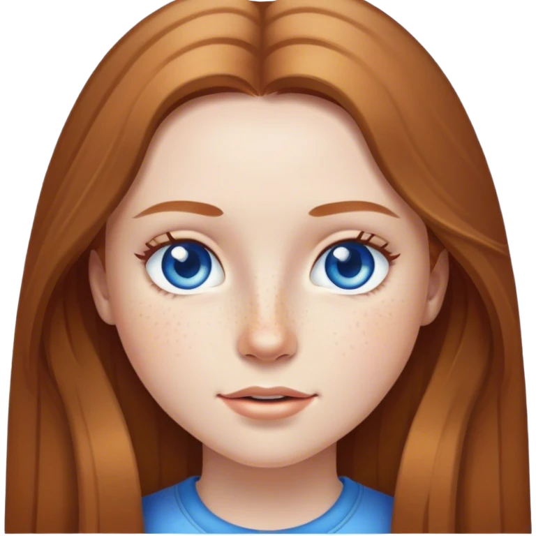 IOS emoji A girl with long light brown hair,white skin, blue eyes, freckles in IOS emoji style emoji