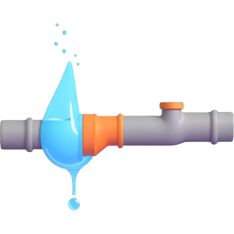 
3D render of a cracked pipe with water dripping from it, Pixar-style, clean and realistic, soft reflections, isolated on white background, professional and colorful

 emoji