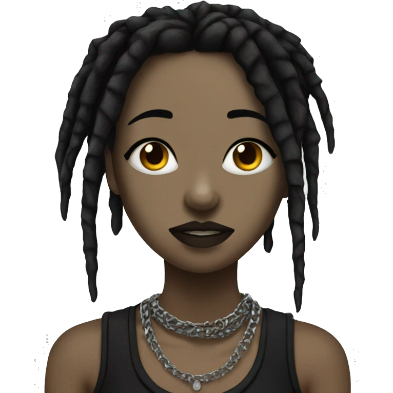 Emo girl with nose piercing, black dreads, and spiked necklace emoji