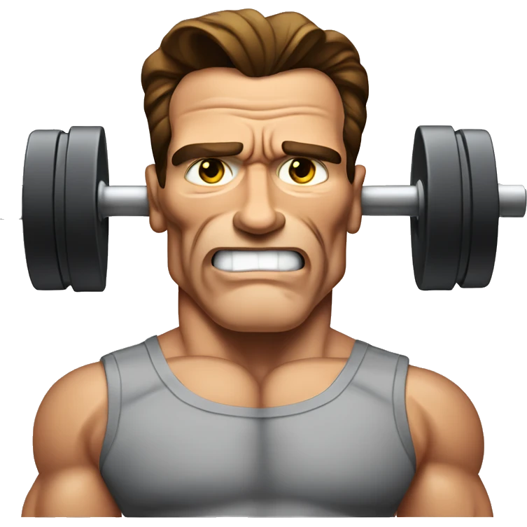 arnold schwarzenegger with dumbbell without t-shirt with grey eyes emoji