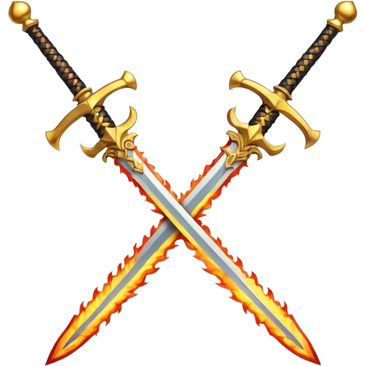 Two powerful on fire fully golden fiery royal crossed swords emoji