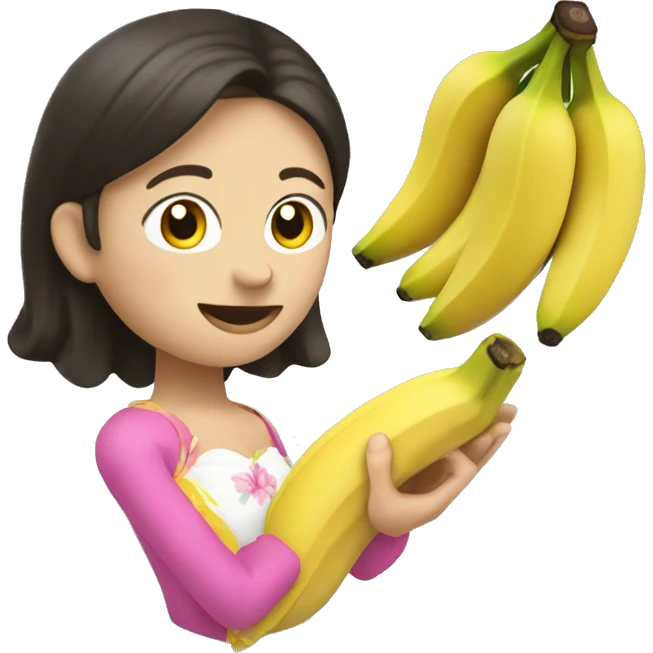 un mono comiendo una banana con pollera rosa emoji