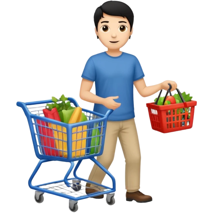 man-with-a-shopping-cart-full-body black hair emoji
