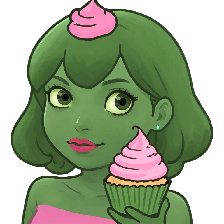 kawaii girl with pink cupcake emoji