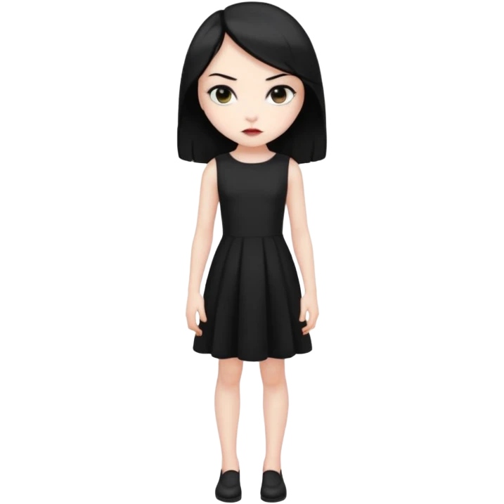 fille  en entier cheveux mi long noir et lisse super mechant emoji