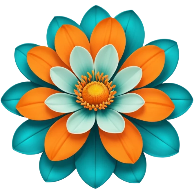 beautiful flower with teal petals and orange center emoji