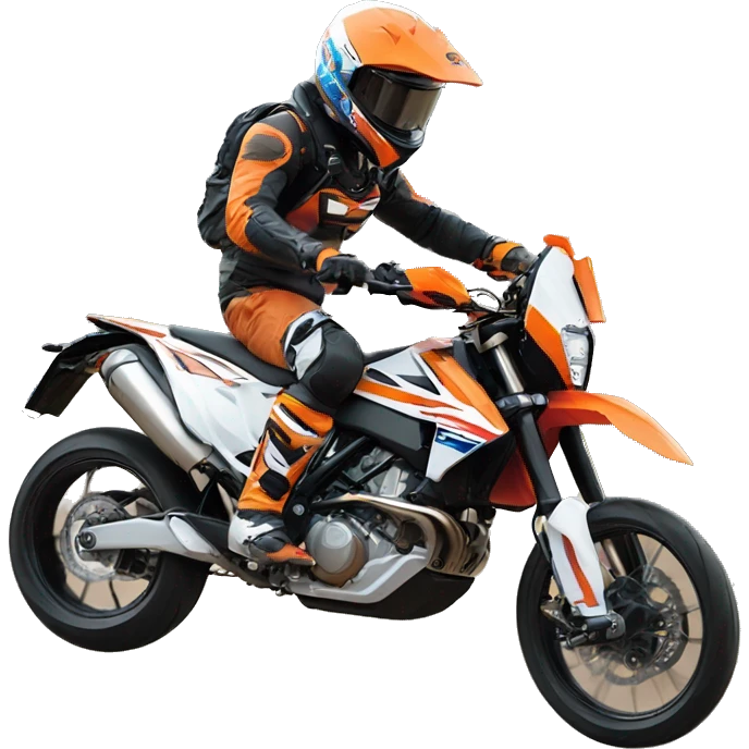 Man in full face helmet doing wheelie on ktm 500  emoji