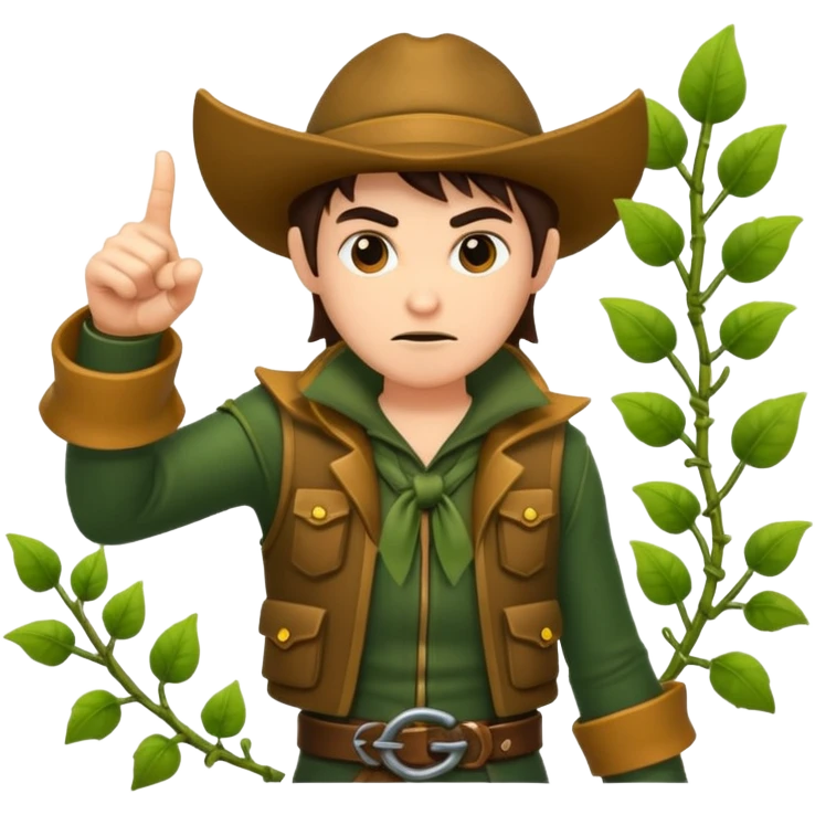 forest rogue character pointing finger guns made of vines emoji