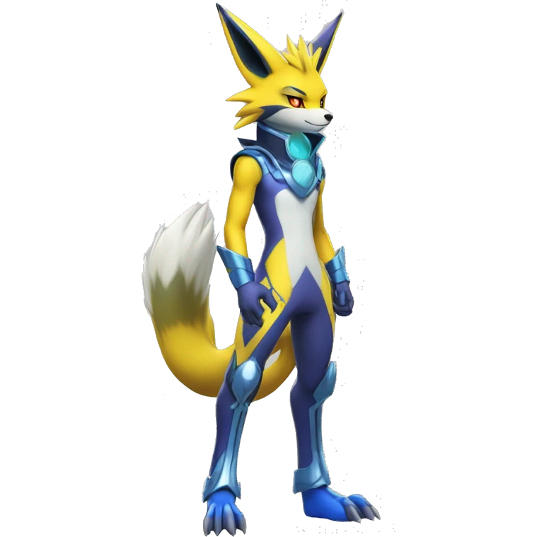 Shiny Colorful Anthro Edgy Cool Sonic-Zeraora-Renamon-Pokémon-Fakémon with shiny blue markings Full Body Detailed High Quality  emoji